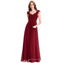 Starzz vino rojo largo gasa vestidos de baile baratos piso palabra de longitud vestido de dama de honor formal vestido de borgoña ST000079-1